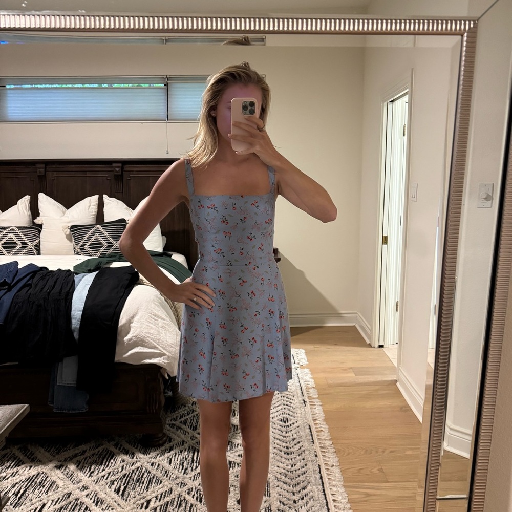 Reformation Light Blue Dress with Pink Floral Pattern - Picture 5 of 6